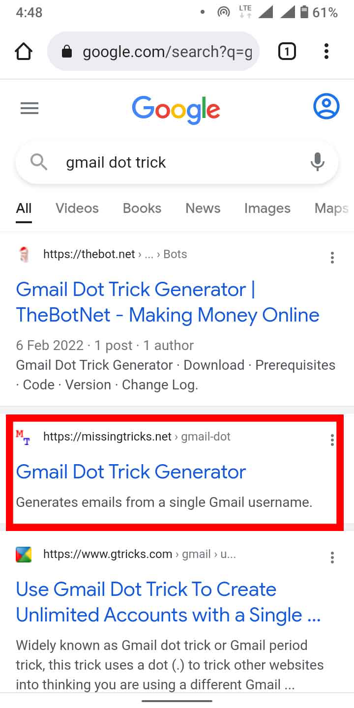 Click on “Gmail Dot Trick Generator